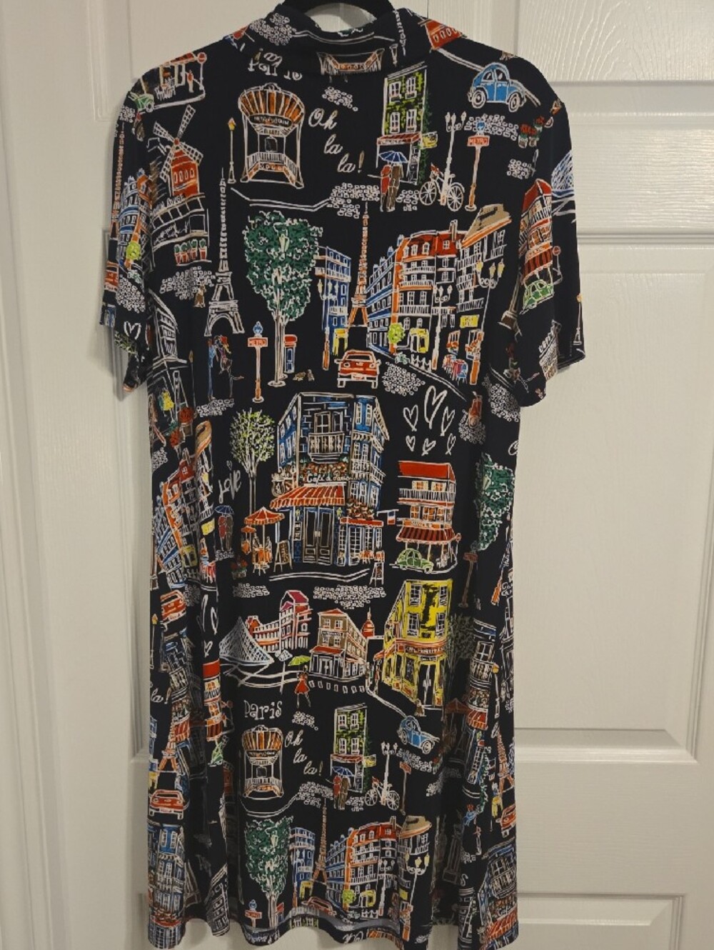 Joseph Ribkoff Black Dress with Green, Orange and Blue Cityscape Print - Picture 4 of 4